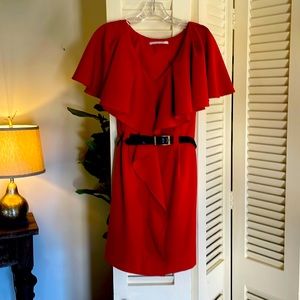 Black Halo ruffle v neck mini dress